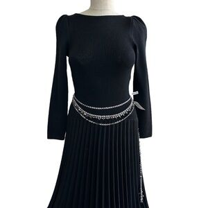 St. John Triple Strand Jewel Embellished Silver Tone Chain Belt M